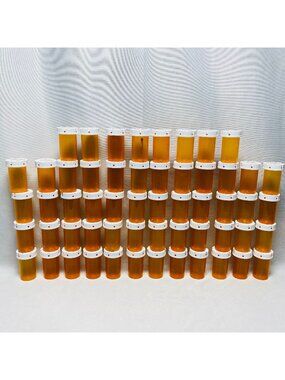 Lot Of 56 Empty Amber Pill Bottles W/ White Child-Resistant Lids Crafts Storage